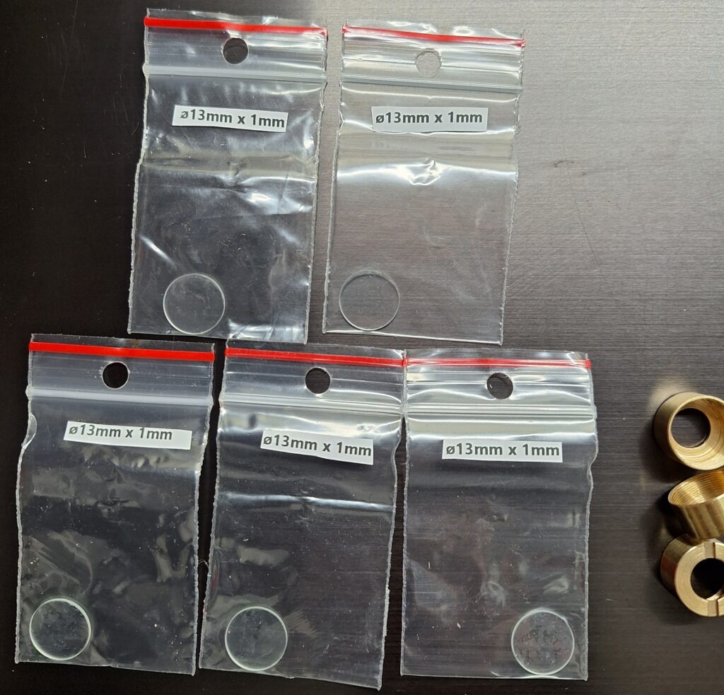 13mm lenses. 5-pack. Brass free.